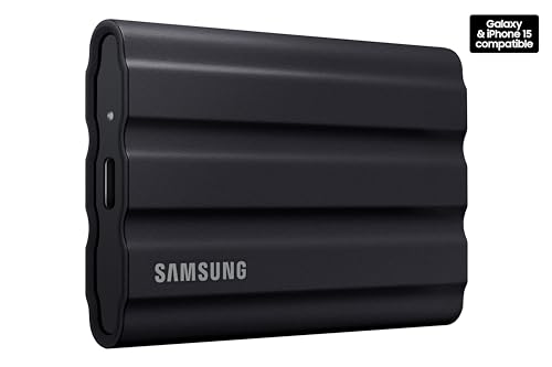 SAMSUNG T7 Shield 2TB, Portable SSD, up-to 1050MB/s, USB 3.2 Gen2, Rugged,IP65 Water & Dust Resistant, for Photographers, Content Creators and Gaming, Extenal Solid State Drive (MU-PE2T0S/AM), Black