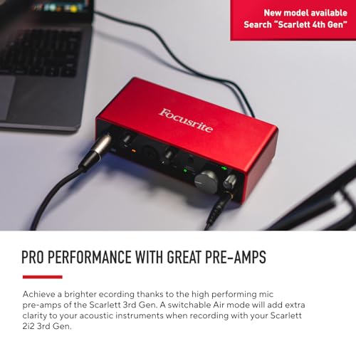 Focusrite Scarlett 2i2 3rd Gen USB Audio Interface for Recording, Songwriting, Streaming and Podcasting — High-Fidelity, Studio Quality Recording, and All the Software You Need to Record