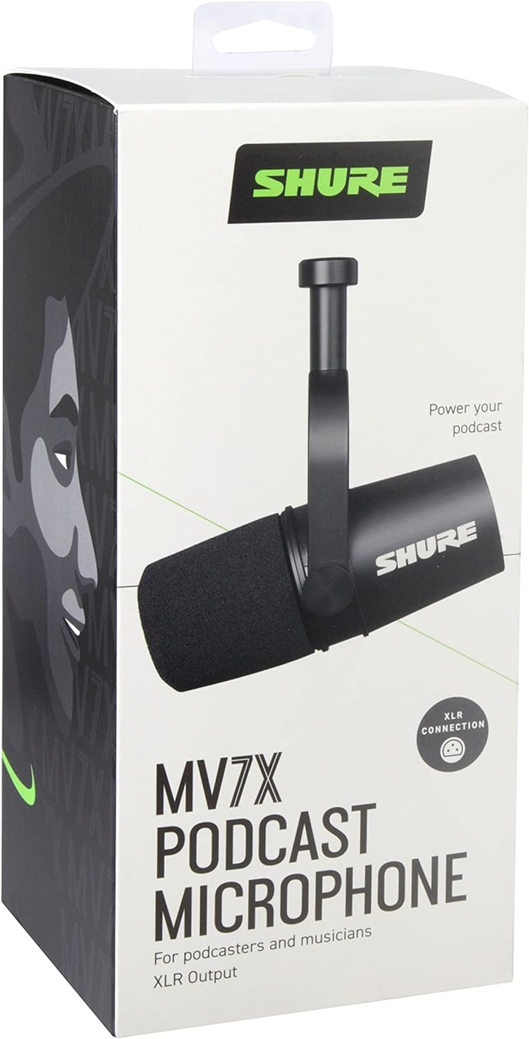 Shure MV7X XLR Podcast Microphone - Pro Quality Dynamic Mic for Podcasting & Vocal Recording, Voice-Isolating Technology, All Metal Construction, Mic Stand Compatible, Optimized Frequency - Black