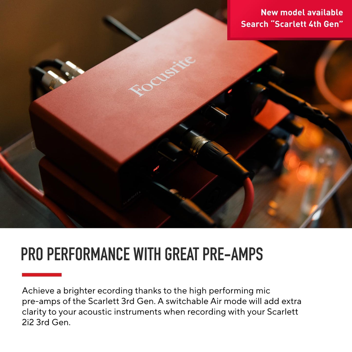 Focusrite Scarlett 2i2 3rd Gen USB Audio Interface for Recording, Songwriting, Streaming and Podcasting — High-Fidelity, Studio Quality Recording, and All the Software You Need to Record