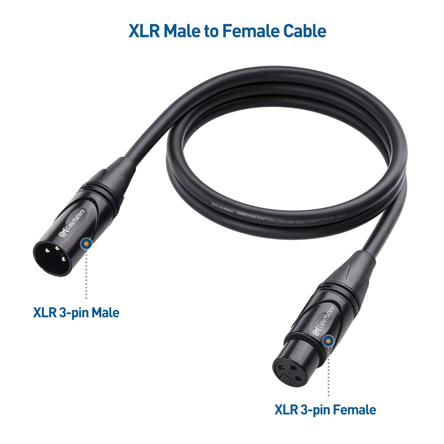 Cable Matters 2-Pack Premium XLR to XLR Cables, XLR Microphone Cable 6 Feet, Oxygen-Free Copper (OFC) XLR Male to Female Cord, Mic Cord, XLR Speaker Cables, Black