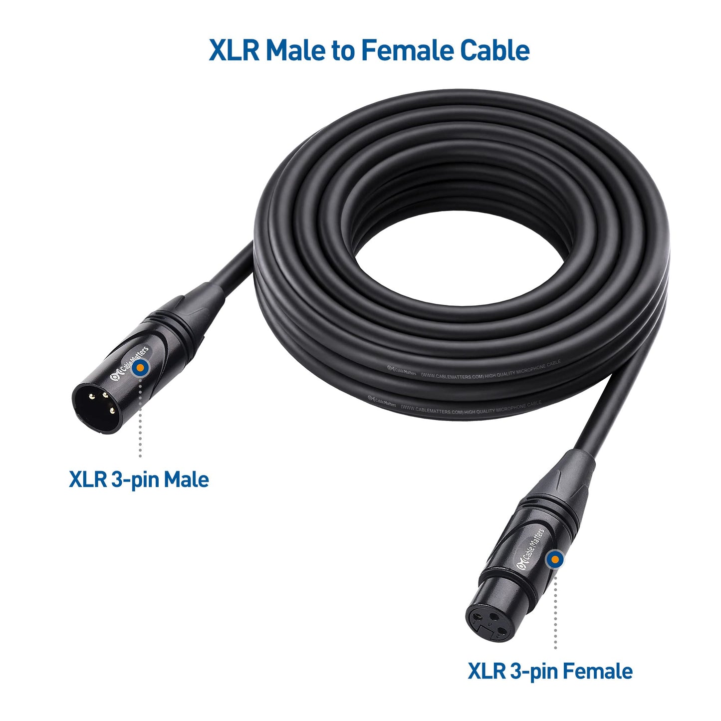 Cable Matters 2-Pack Premium XLR to XLR Cables, XLR Microphone Cable 6 Feet, Oxygen-Free Copper (OFC) XLR Male to Female Cord, Mic Cord, XLR Speaker Cables, Black