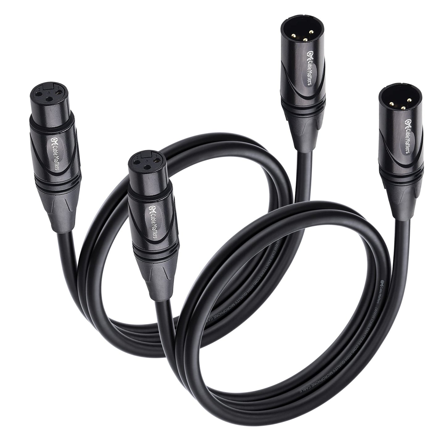 Cable Matters 2-Pack Premium XLR to XLR Cables, XLR Microphone Cable 6 Feet, Oxygen-Free Copper (OFC) XLR Male to Female Cord, Mic Cord, XLR Speaker Cables, Black