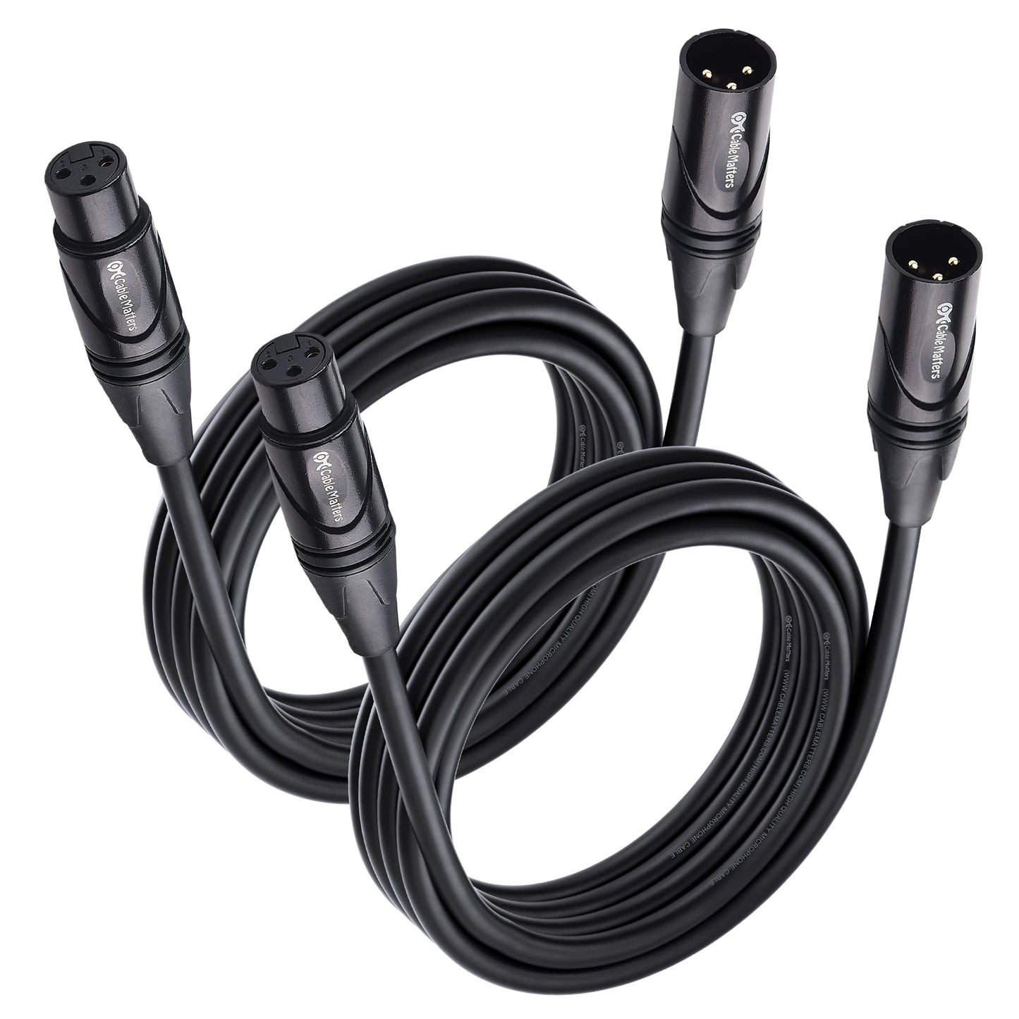 Cable Matters 2-Pack Premium XLR to XLR Cables, XLR Microphone Cable 6 Feet, Oxygen-Free Copper (OFC) XLR Male to Female Cord, Mic Cord, XLR Speaker Cables, Black