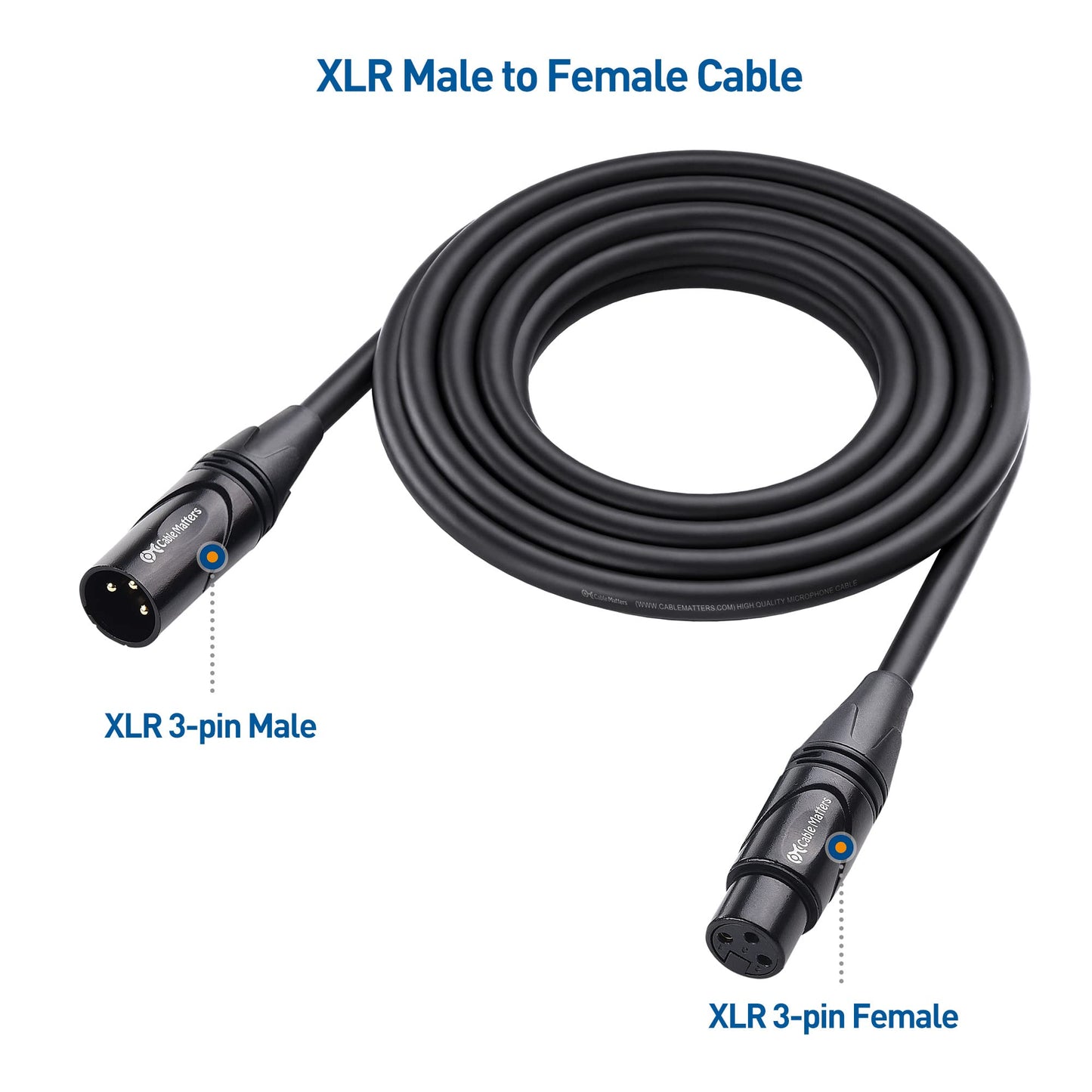 Cable Matters 2-Pack Premium XLR to XLR Cables, XLR Microphone Cable 6 Feet, Oxygen-Free Copper (OFC) XLR Male to Female Cord, Mic Cord, XLR Speaker Cables, Black