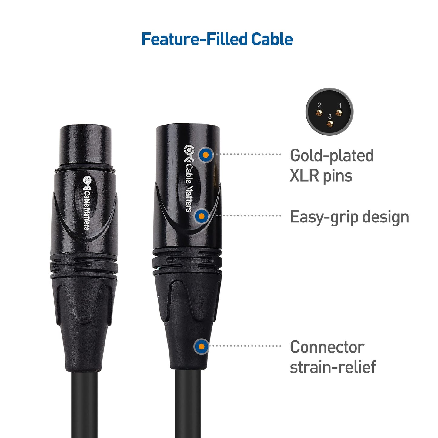 Cable Matters 2-Pack Premium XLR to XLR Cables, XLR Microphone Cable 6 Feet, Oxygen-Free Copper (OFC) XLR Male to Female Cord, Mic Cord, XLR Speaker Cables, Black