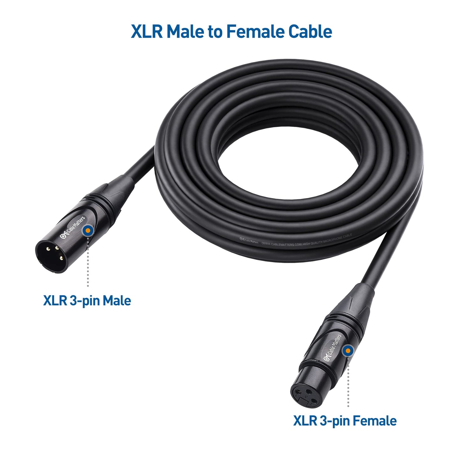 Cable Matters 2-Pack Premium XLR to XLR Cables, XLR Microphone Cable 6 Feet, Oxygen-Free Copper (OFC) XLR Male to Female Cord, Mic Cord, XLR Speaker Cables, Black