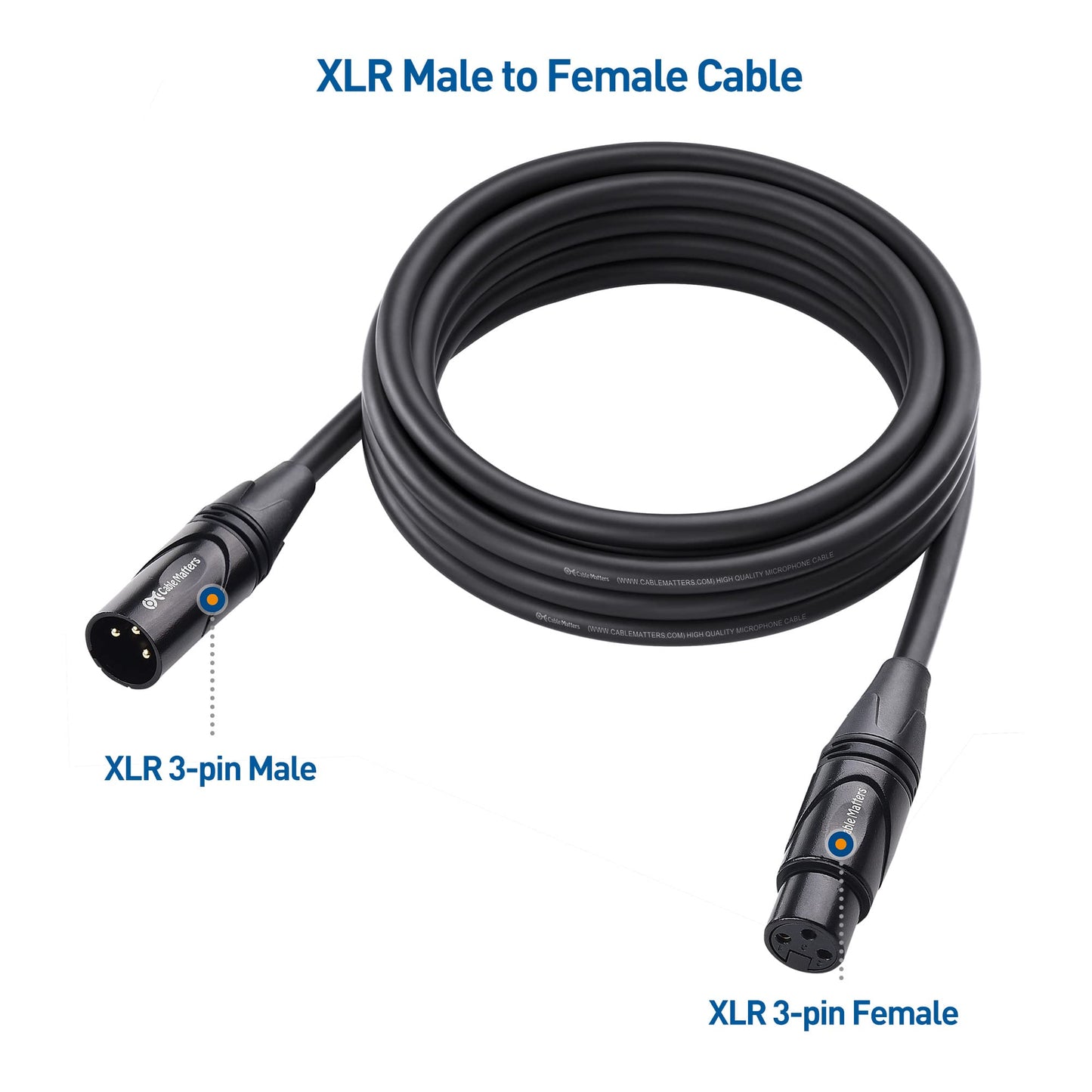 Cable Matters 2-Pack Premium XLR to XLR Cables, XLR Microphone Cable 6 Feet, Oxygen-Free Copper (OFC) XLR Male to Female Cord, Mic Cord, XLR Speaker Cables, Black