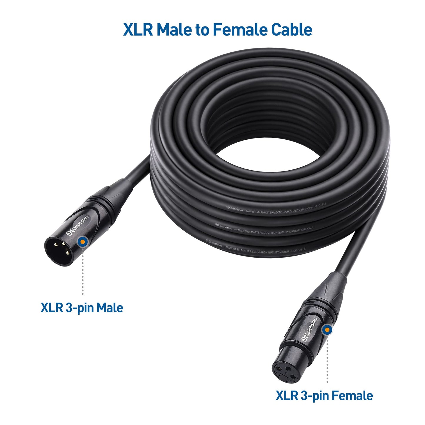 Cable Matters 2-Pack Premium XLR to XLR Cables, XLR Microphone Cable 6 Feet, Oxygen-Free Copper (OFC) XLR Male to Female Cord, Mic Cord, XLR Speaker Cables, Black